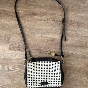FOSSIL Black and White Polka Dot Crossbody Bag